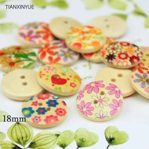 18mm Mulri Flower Wood Sewing Button Scrapbooking Random color Two Holes every flower Buttons,DIY Clothing Accessories