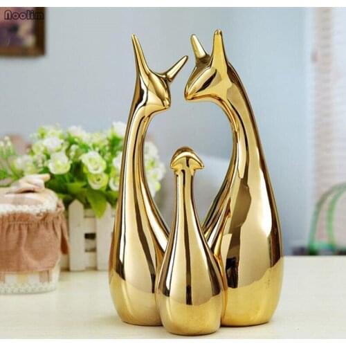 3Pcs/set Modern Deer Crafts Minimalist Living Room Decor Home Furnishing Gold Silver Ceramic Creative TV Cabinet Decoration