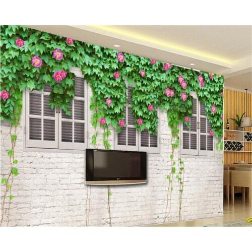 Beibehang Brick wall Flowers vines green leaves Custom wallpaper 3d photo wall murals wallpaper papel de parede para quarto