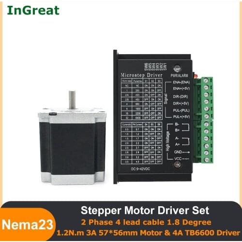 57*56mm Nema23 Stepper Motor 2 Phase 3A 1.2Nm 1.8Degree with TB6600 Driver 4A 32 Subdivision for Laser Machine 3D Printing