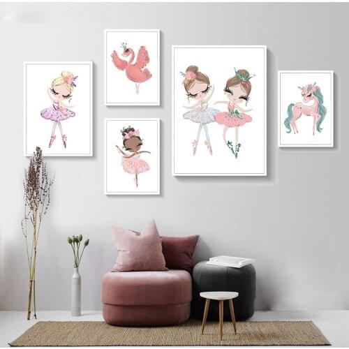 5D Diamond Painting Ballet Nursery Princess Wall Art Painting Cartoon Baby Girl Unicorn Nordic Kids Poster Picture Decoration