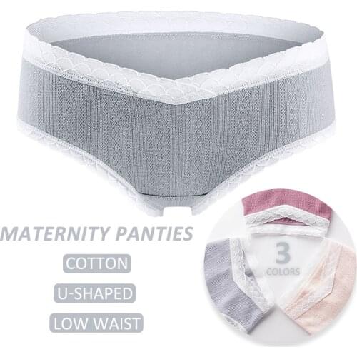 Antibacterial cotton Maternity underwear without trace Sexy lace low- waist U-Shaped pregnancy panties Breathable cozy Lingerie