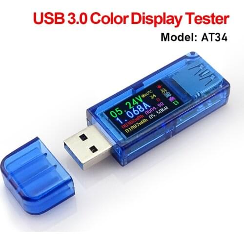 AT34 USB Tester QC 3.0 Color LCD 3.7~30v voltage current meter multimeter battery charge voltimetro amperimetro