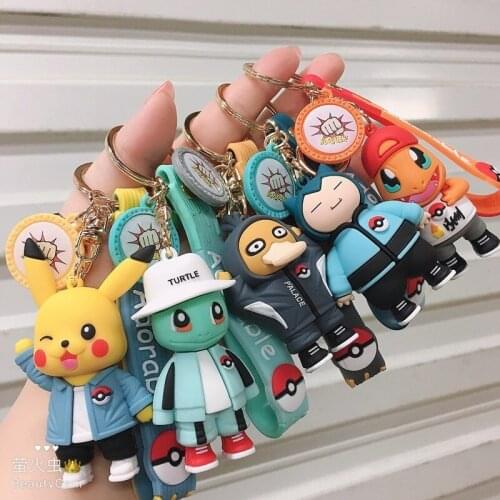 Pokemon Pikachu Keychain Cartoon Anime Character Cute Style Boy Girl School Bag Key Chain Keychain Accessories Birthday Gift