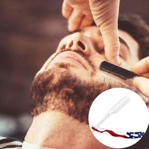 Retro Mens Stainless Steel Razor Blade Plus Handle Straight Edge Haircut Integrated Contour Beard Hair Hand Folding A Barber