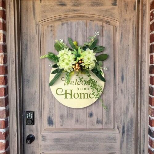 Farmhouse Front Porch Decoration Welcome Wreath Sign Wooden Hanging Sign Country Style Welcome Wreath Sign Outdoor Decoration