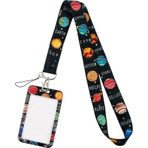 DZ1571 New Eight Planets Astronomy and Universe Lovers Lanyard Credit ID Badge Holder Key Rings Travel Bank Card Cover Keychain