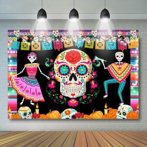 Dancer Skull Day Of The Dead Background Party Banner Fiesta Birthday Photography Backdrop Death Pumpkin Pattern Festival Decor