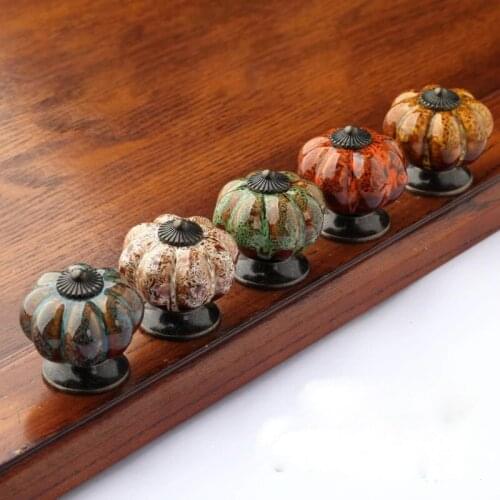 Free shipping Colored pumpkin cartoon handle Drawer ceramic pull handle American retro cabinet handle Bookcase pull knobs