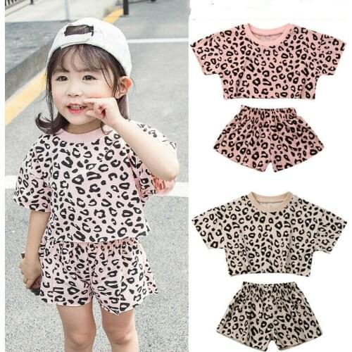 4 Colors 2019 Fashion Infant Baby Girls Summer Outfits Clothes Sets 2pcs Leopard Print T-shirt Top+Shorts Outfit 6M-5Y