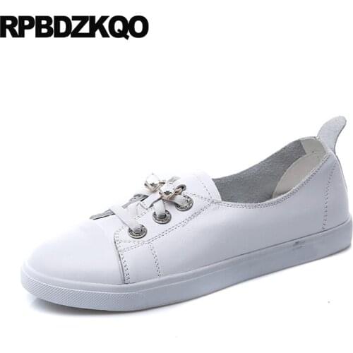 Lace Up Latest White Rhinestone Rubber Sole Sneakers Diamond Round Toe Flats Trainers Designer Shoes Women Luxury 2018 Crystal