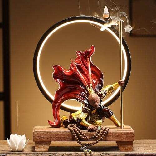 Gold Monkey King Incense Burner Holder Smoke Fountain Incense Burner Indoor Waterfall Zen Incensario Home Decoration YD50XL