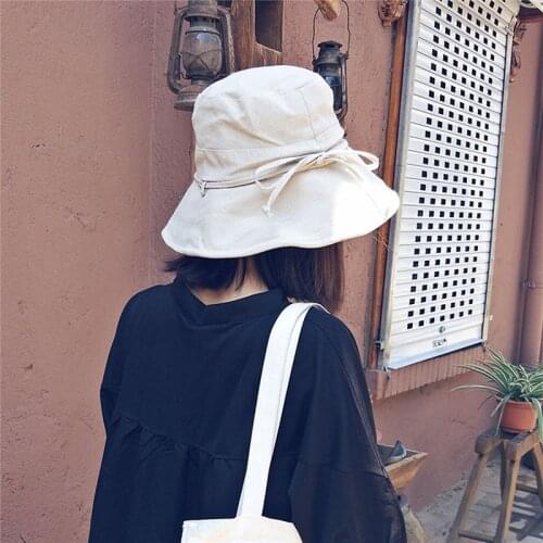 Fashion Women Summer Fisherman Hat Bucket Hat Sun Hats With Bow Sunscreen Sun Protection Korean Hat Female Foldable Cap