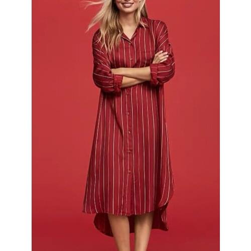 Spring New Striped Loose Shirt Nightdress Women Dress