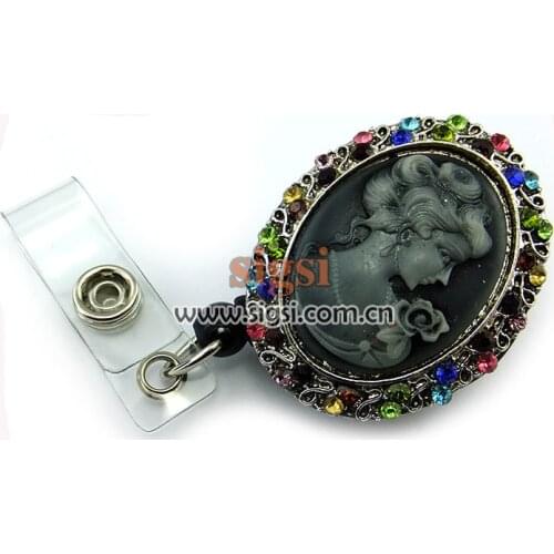 Wholesale Crystal Elegant Woman Rhinestone Retractable Reel ID Badge Holder