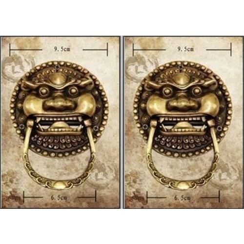 A Pair CHINESE Healing Medicine Chinese Foo Dog Foo Lion Door Knocker 2pcs Garden Decoration