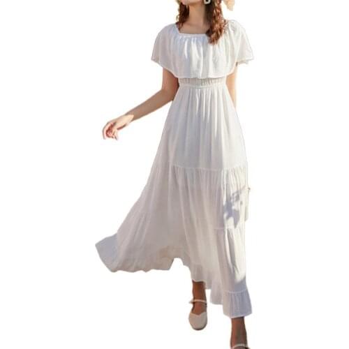Dress Stylish High Waist Ankle-length Ruffle Dress Lady Ladies Dress Soft for Holiday