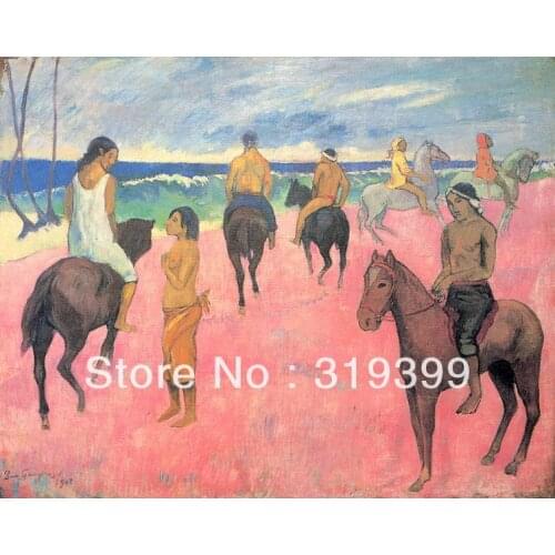 Portrait Oil Painting Reproduction on Linen canvas,Riders on the Beach (II) by Paul Gauguin,Free DHL Shipping,Museum Quality