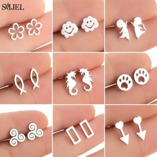 Lovely Stainless Steel Flower Earrings for Women Children Jewelry Trendy Cute Animal Dog Paw Stud Earrings Girls Birthday Gifts