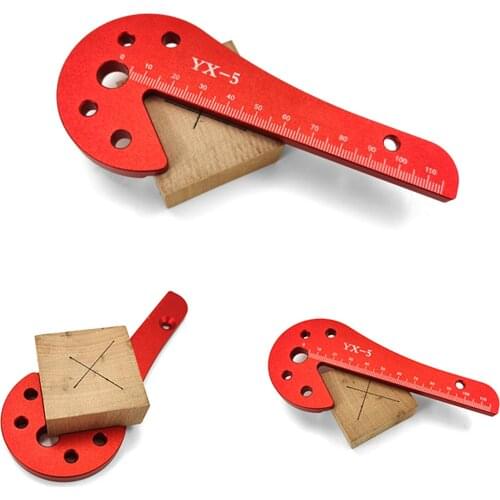 Right Angle Scribing Gauge Center Line Finder Marking Tool Red Aluminum Alloy 45 And 90 Degrees Heavy Duty Carpenters Ruler