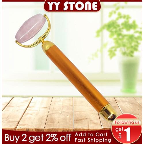 Rose quartz 24K Beauty Bar V Face Artifact Face-Lift Stick Anti Eye Wrinkle Tightening Roller Facial Body Massage Beauty Bar