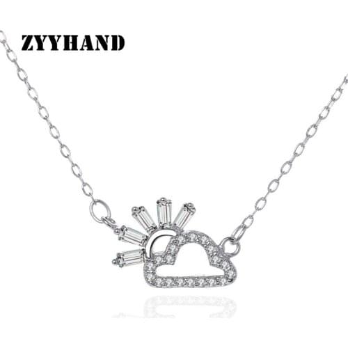 S925 Sterling Silver Sun Cloud Pendant Necklace Women Platinum-Plated Clean Stone Cloudy Weather Girl Romantic Neck Jewellery