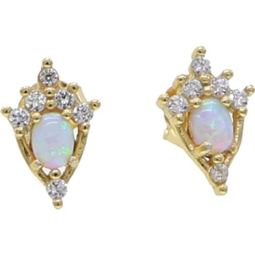 Gold filled Vermeil stud 925 Sterling Silver cz fire opal paved tiny cute lovely stud earring minimal delicate dainty jewelry