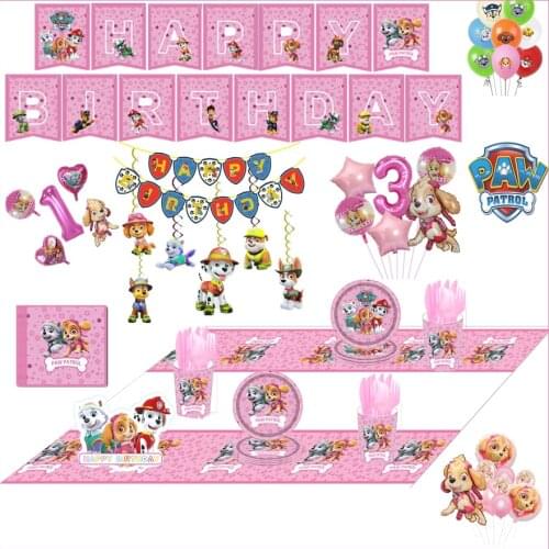 Paw Patrol Birthday Decoration Supplies Anime Figures Chase Birthday Party Girls Skye Pat Patrol Canine Gift Latex Balloons Toys