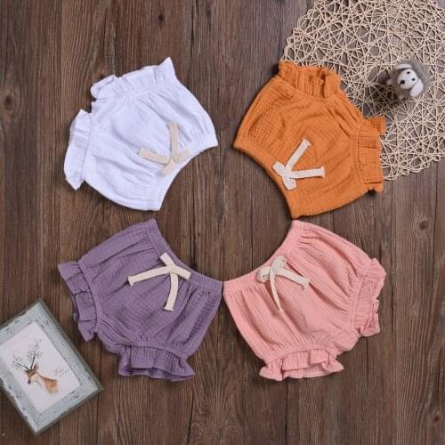 0-18M Baby Knot-Bow Shorts For Summer With Ruffles Cute Girls Shorts Soft Clothing