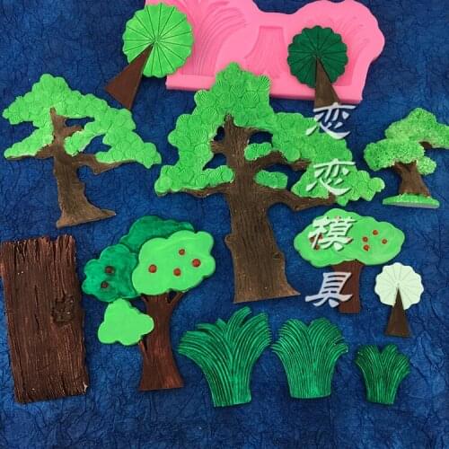 Apple tree maple grass big tree pine silicone mold bark turn sugar chocolate baking cake decoration mold liquid drop gum