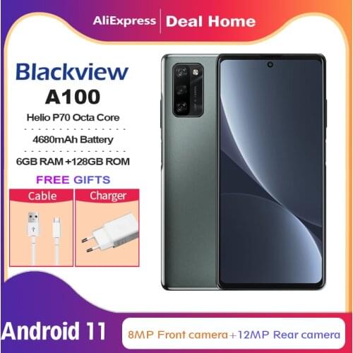 Blackview A100 Helio P70 Android 11 Smartphone 6GB+128GB 6.67" 4680mAh Cellphone NFC Cellura 4G LTE Mobile Phone 18W Fast Charge