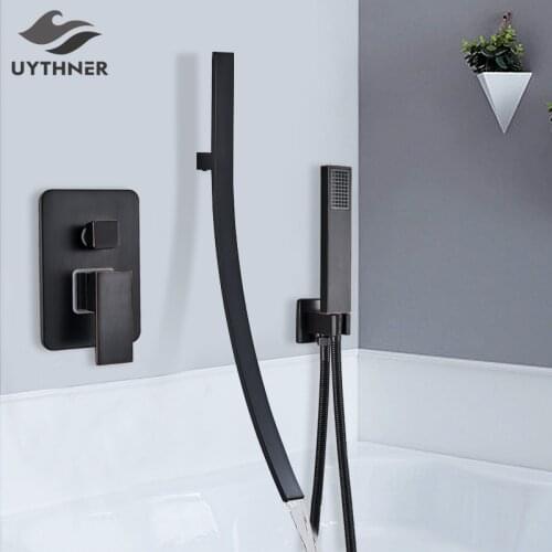 Black Bronze Bathtub Faucet Mixer Basin Tap With Sprayer Hand Shower Long Spout Tub Bathroom Faucet Hot And Cold Water Mixer