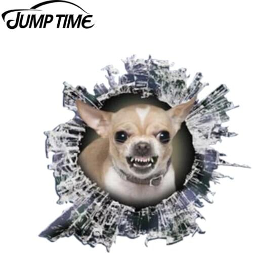 Jump Time 13cm x 12.2cm 3D Growling Chihuahua decal Glass Slag Decal Reflective Stickers Waterproof Car Styling Bird Decals