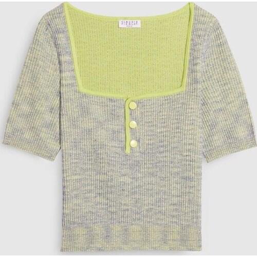 Spring Summer Square Neck Sweater Women Knitted Top Short Sleeve Slim Fitting Olive Green Pull Femme Jersey Mujer