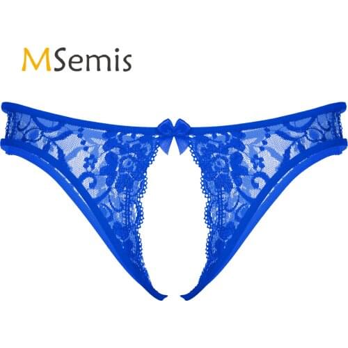 Sissy Thong Panties Mens Lingerie Crotchless Underwear Hollow Out Low Waist Sexy Underpants Floral Lace T-back Briefs Nightwear
