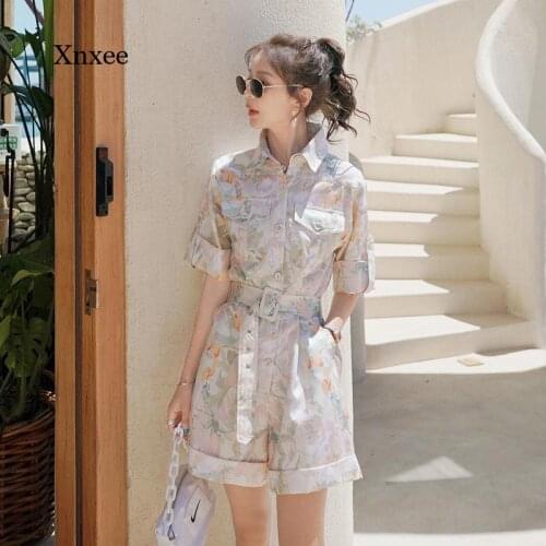 2021 Womens Spring and Autumn Jumpsuits, Womens Casual Printed Temperament Jumpsuits and Tight Short-Sleeved Jumpsuits