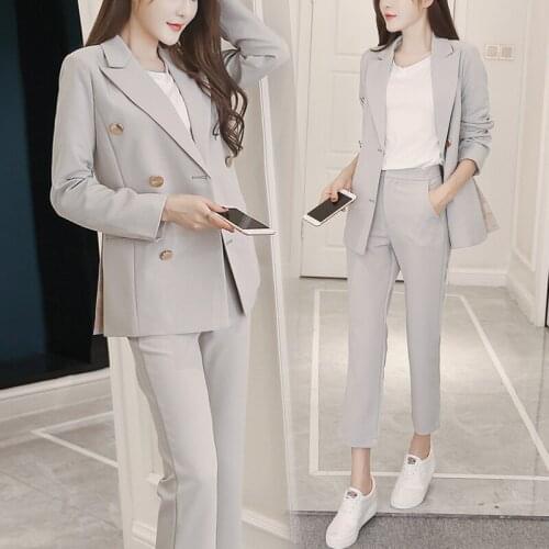 Womens suit autumn and winter new Korean double-breasted temperament was thin suit nine points pants fashion two-piece suit