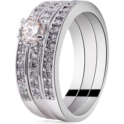 Women Wedding Ring Set Sparkling Perfect Round Cut Zircon Stone Rings Female Party Jewelry three Rings top quality