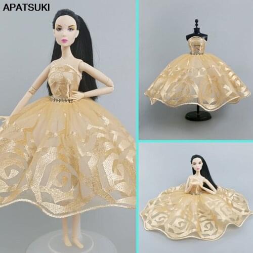 Golden Ballet Tutu Dress For Barbie Doll Outfits Clothes 1/6 Doll Accessories Rhinestone 3-layer Skirt Ball Party Gown DIY Toys