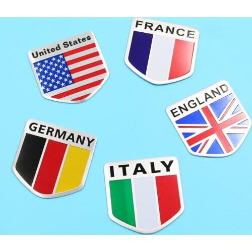 Aluminum Car 3D Sticker Emblem Badge Decal UK US German Italy Germany France Italian United Kingdom United States National Flag
