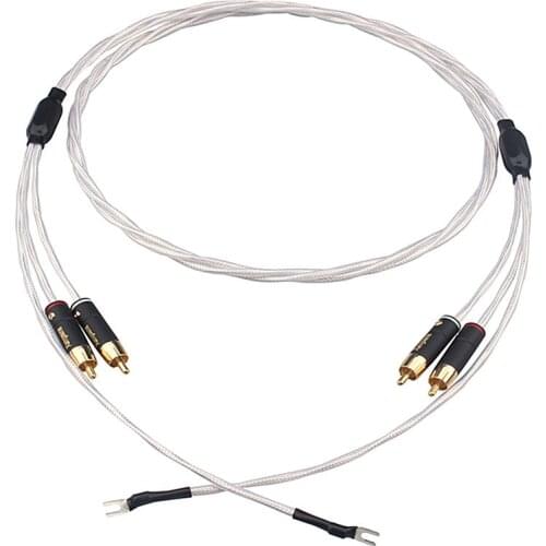 Audiophile Silver Supreme Reference RCA Audio LP Tonearm Cable with Ground Wire