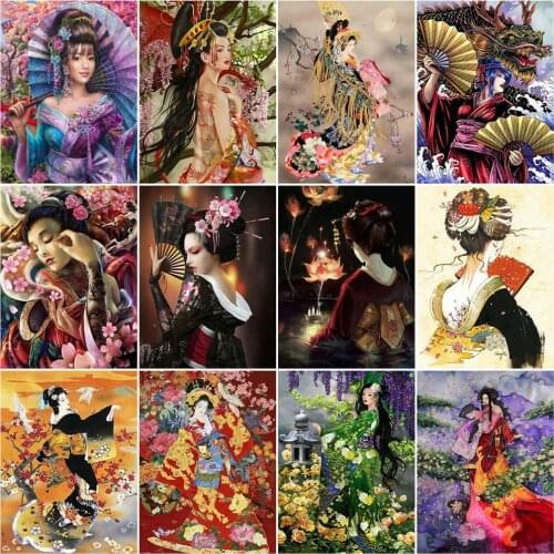 AZQSD Coloring By Number Japanese Woman Acrylic Unique Gift Painting By Numbers For Adults Portrait Kits Hand Painted Decor