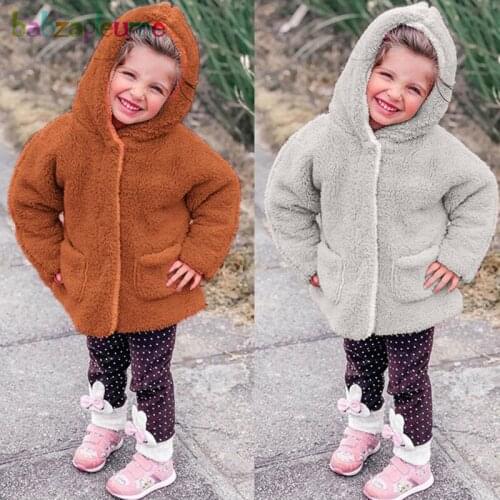 Babzapleume 3-7Years/2020 New Winter Kids Jackets For Girls Soft Fleece Warm Hooded Cute Baby Fur Coat Toddler Clothes BC1372-1