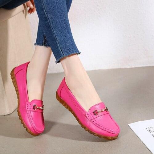 Women Shoes Genuine Leather Ballet Loafers Non-slip Solid Color Casual Ladies 2021 New Fashion Flats Zapatos De Mujer