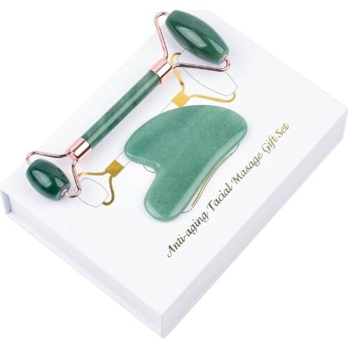 Noiseless Double Head Facial Roller Gua Sha Massager Tool Set With Gift Box for Face Cream Use Anti Cellulite Wrinkle