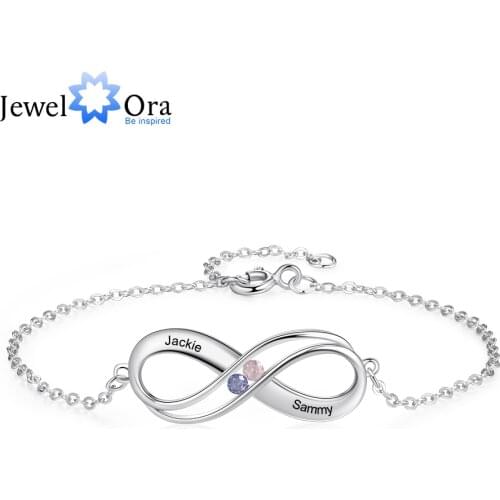 JewelOra Personalized 925 Sterling Silver Infinity Bracelets for Women Customized Birthstone Engraved Name Chain Bracelet Gift