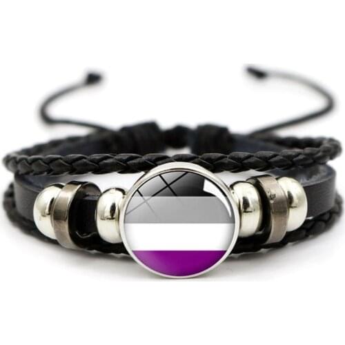 Rainbow Flag Gay Lesbian Pride Charm Bracelet Leather Snap Button Bracelet LGBT Homosexual Love Jewelry Accessories Beaded Weave