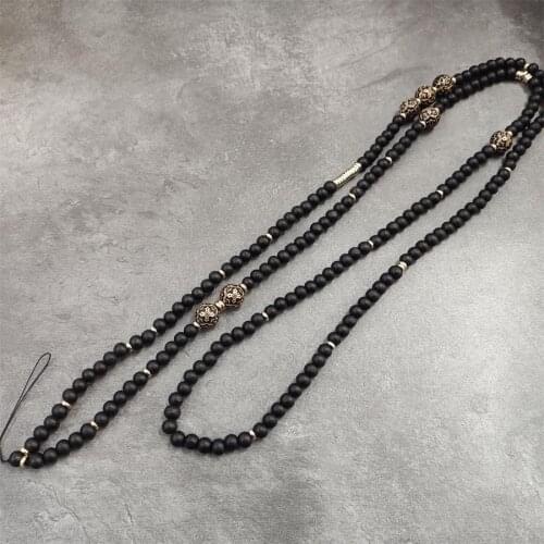 Boho Black Neck Strap For iD Card Holders Wood Bead Chain Lanyards Strings Strap Camera MP3 Mobile Phone Hang Slings Rope