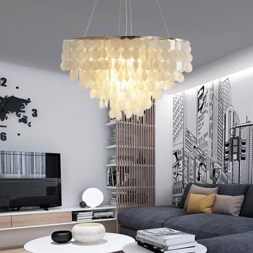 Dia 27/38/50/60CM Modern White Shell Pendant Light Restaurant Hotel Gold Metal Ceiling Chandelier Home Luminaire Suspension