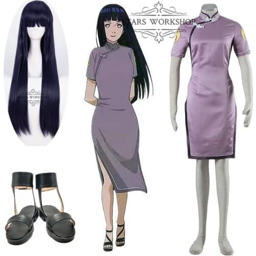 Anime Hyuga Hinata Cosplay Costumes Women Fancy Elegant Satin Cheongsam Suit Halloween Christmas Carnival Party Uniform In Stock
